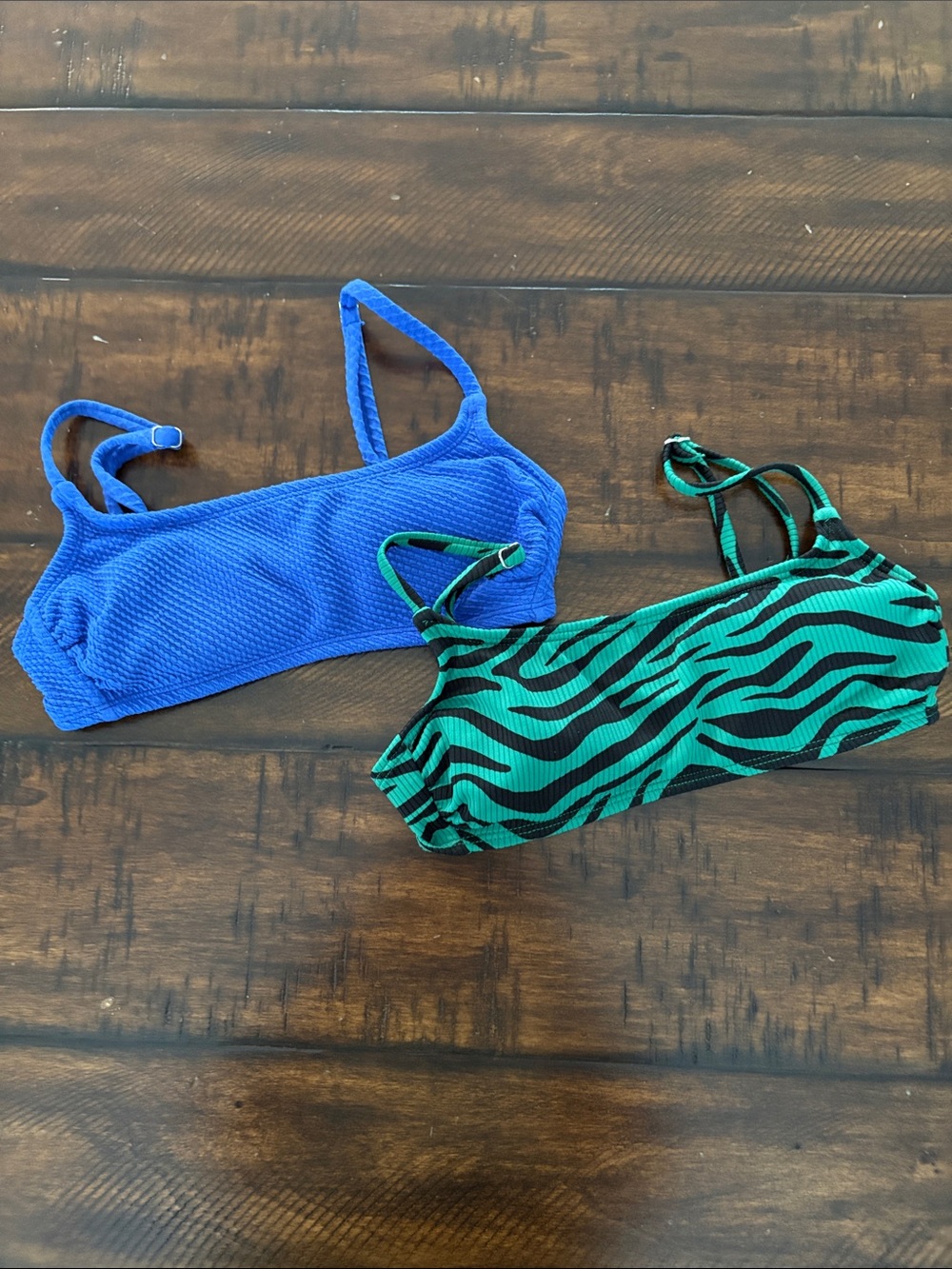 Women’s Blue Bikini Top & Green Zebra Print Bikini Top